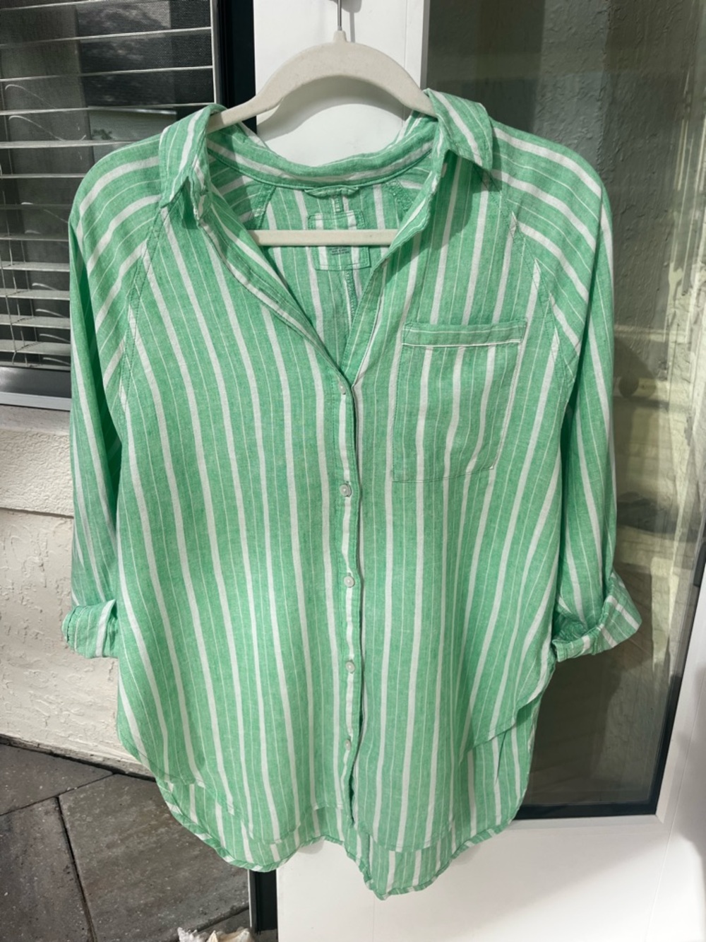 Aerie Striped Linen Button-Down Top
